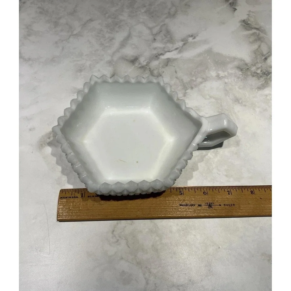 Westmoreland English Hobnail Milk Glass 1-Handle Candy Trinket Bowl Dish Hex Vtg